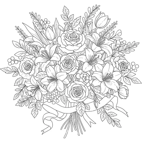 Elegant Floral Bouquet Coloring Page