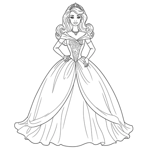 Elegant Princess Ball Gown Coloring Page