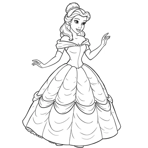 Elegant Princess Belle Coloring Page