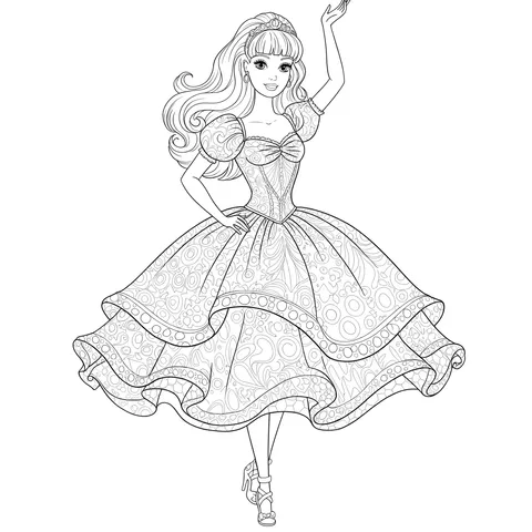 Elegant Princess in Ornate Gown Coloring Page