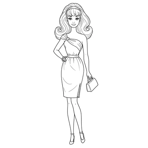 Elegant Retro Glam Fashion Coloring Page
