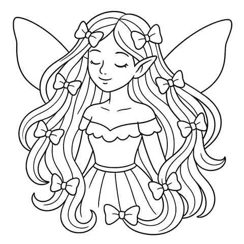 Enchanting Fairy with Bows Coloring Page