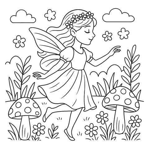 Enchanting Fairy Garden Coloring Page