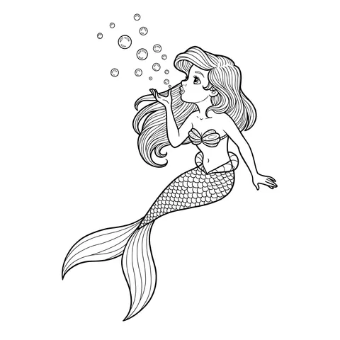 Enchanting Mermaid Blowing Bubbles Coloring Page