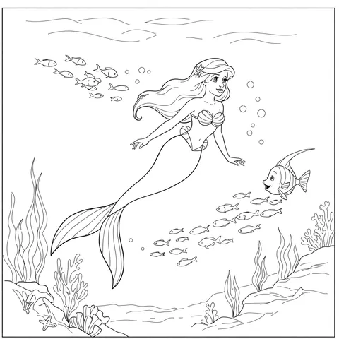 Enchanting Mermaid Princess Underwater Coloring Page