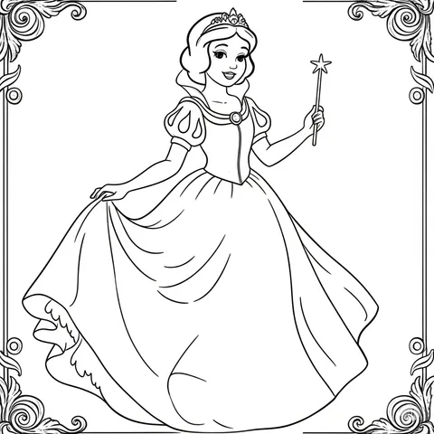Enchanting Princess with Wand Coloring Page
