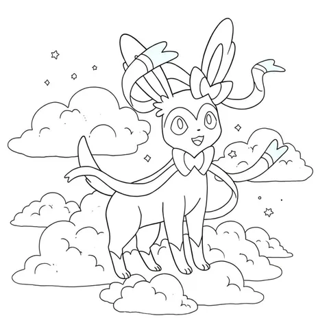 Enchanting Sylveon on Clouds Coloring Page