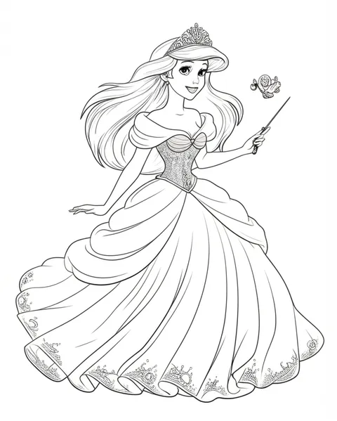 Enchanting Princess with Magic Wand Coloring Page