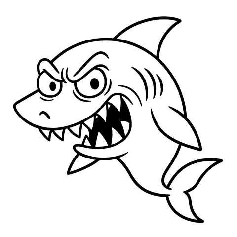 Ferocious Cartoon Shark Coloring Page