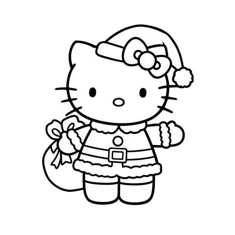 Festive Hello Kitty Santa Coloring Page