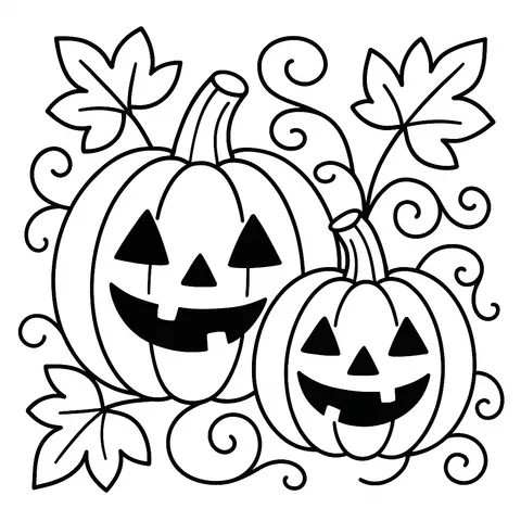Friendly Jack-o'-Lanterns Coloring Page