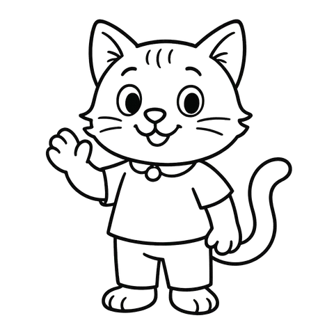 Friendly Waving Cat Coloring Page