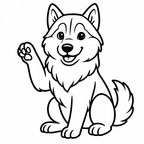Friendly Waving Husky Coloring Page