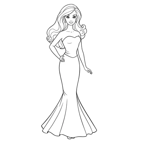 Glamorous Barbie Evening Gown Coloring Page