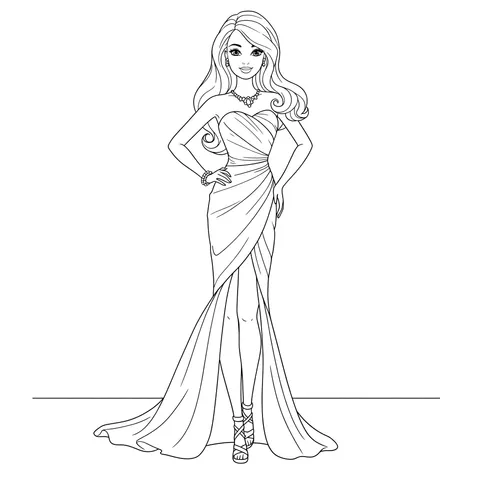 Glamorous Barbie Fashion Coloring Page