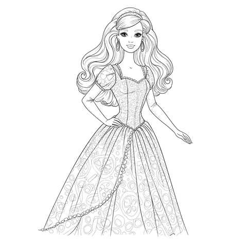 Glamorous Barbie Princess Coloring Page