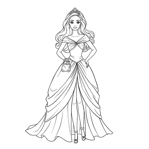 Glamorous Princess Ball Gown Coloring Page