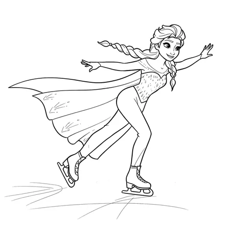 Graceful Elsa Ice Skating Adventure Coloring Page