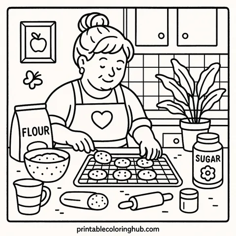 Grandma Baking Cookies Coloring Page