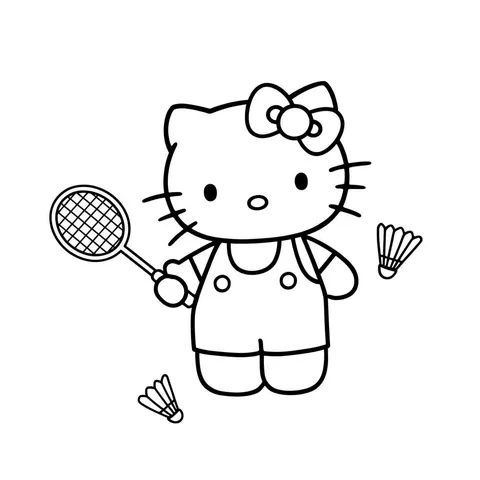 Hello Kitty Badminton Fun Coloring Page