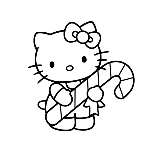 Hello Kitty Christmas Candy Cane Coloring Page