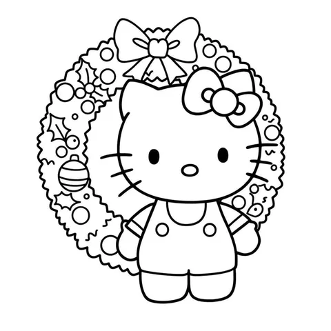 Hello Kitty Christmas Wreath Coloring Page