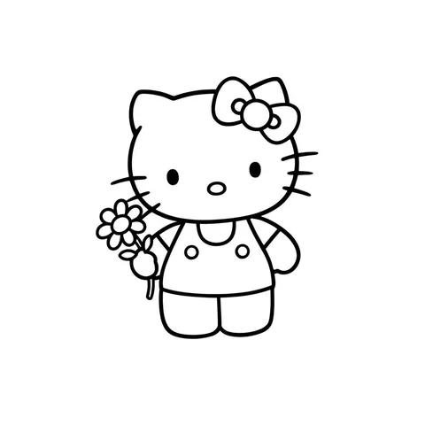 Adorable Hello Kitty with Flower Coloring Page