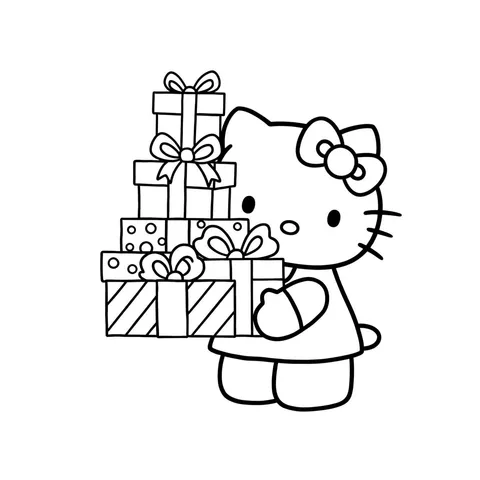 Hello Kitty's Gift Stack Fun Coloring Page