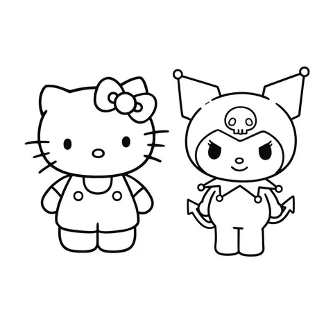 Hello Kitty and Kuromi Best Friends Coloring Page