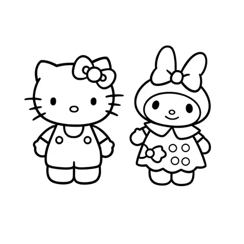 Hello Kitty and My Melody Best Friends Coloring Page