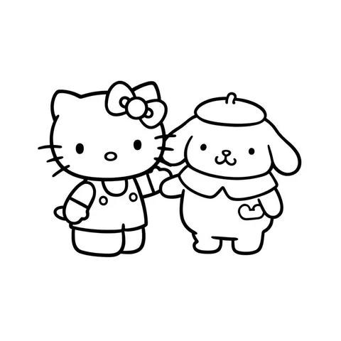 Hello Kitty and Pompompurin Friends Coloring Page