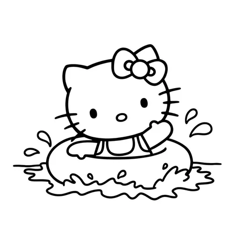 Hello Kitty Summer Splash Coloring Page