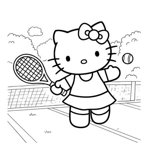Hello Kitty Tennis Star Coloring Page