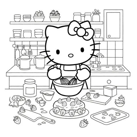 Hello Kitty's Sweet Bake-Off Coloring Page