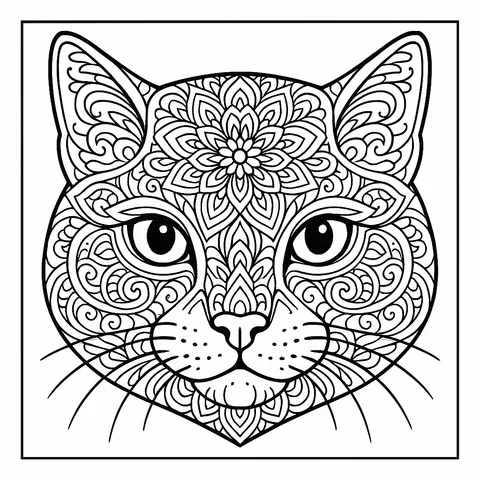 Intricate Cat Mandala Coloring Page