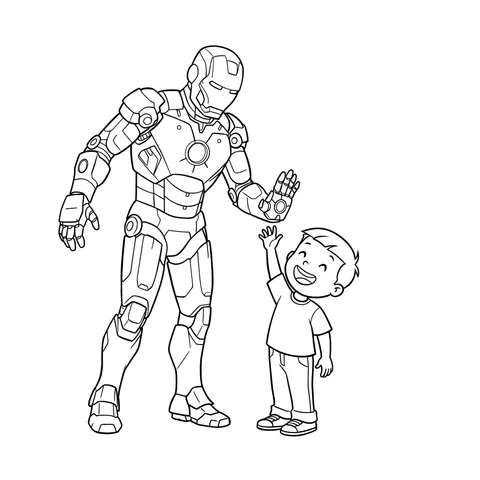 Iron Man High Five with Kid Coloring Page