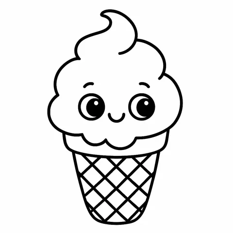 Kawaii Ice Cream Cone Coloring Page