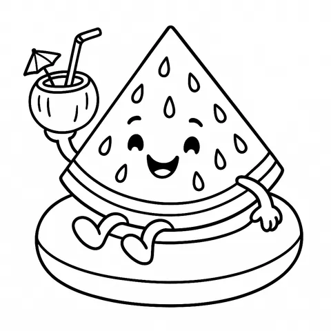 Kawaii Watermelon Summer Chill Coloring Page