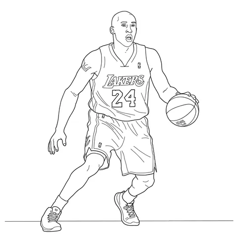 Kobe Bryant Lakers Dribbling Coloring Page