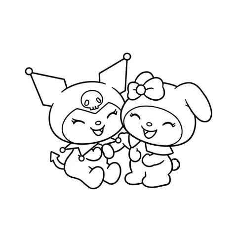 Cute Kuromi and My Melody Coloring Page
