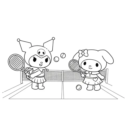 Kuromi and My Melody Tennis Fun Coloring Page