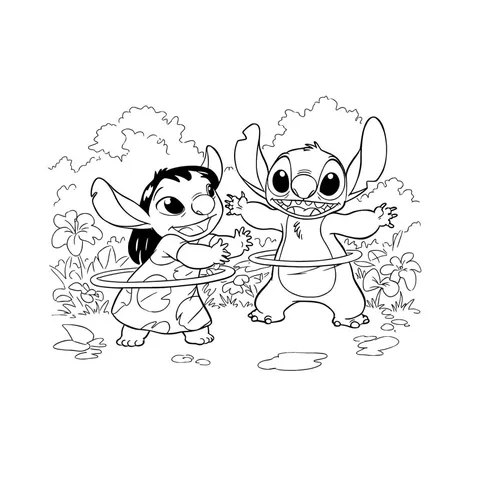 Lilo and Stitch Hula Hoop Fun Coloring Page