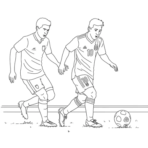 Lionel Messi Dribbling Action Coloring Page