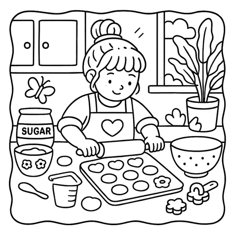 Little Baker's Cookie Day Coloring Page