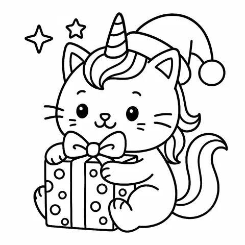 Magical Christmas Caticorn Coloring Page