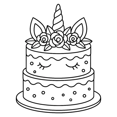 Magical Unicorn Cake Coloring Page