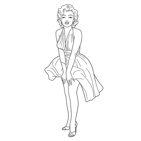 Marilyn Monroe Iconic White Dress Coloring Page
