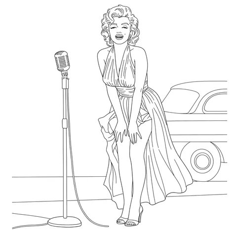 Iconic Marilyn Monroe Singing Star Coloring Page