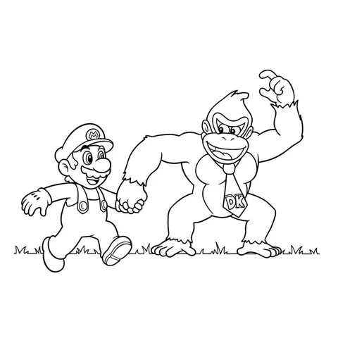 Mario and Donkey Kong Adventure Coloring Page