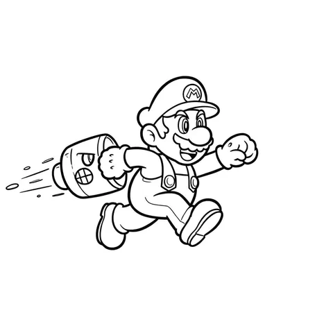 Mario Running with Bullet Bill Coloring Page
